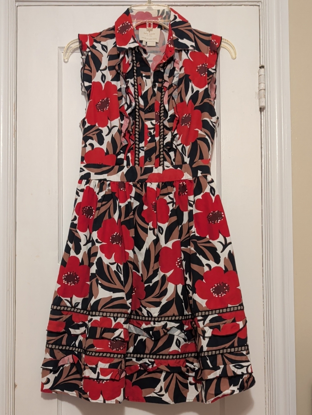 kate spade Red, Black & Cream Floral Tie-Neck Dress